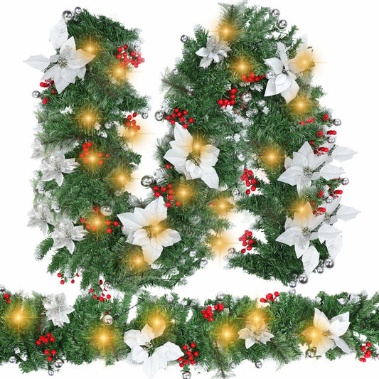 Glitinsel 2 Pack 6ft LED Christmas Garland Pine Cones Gold Berry 12ft
