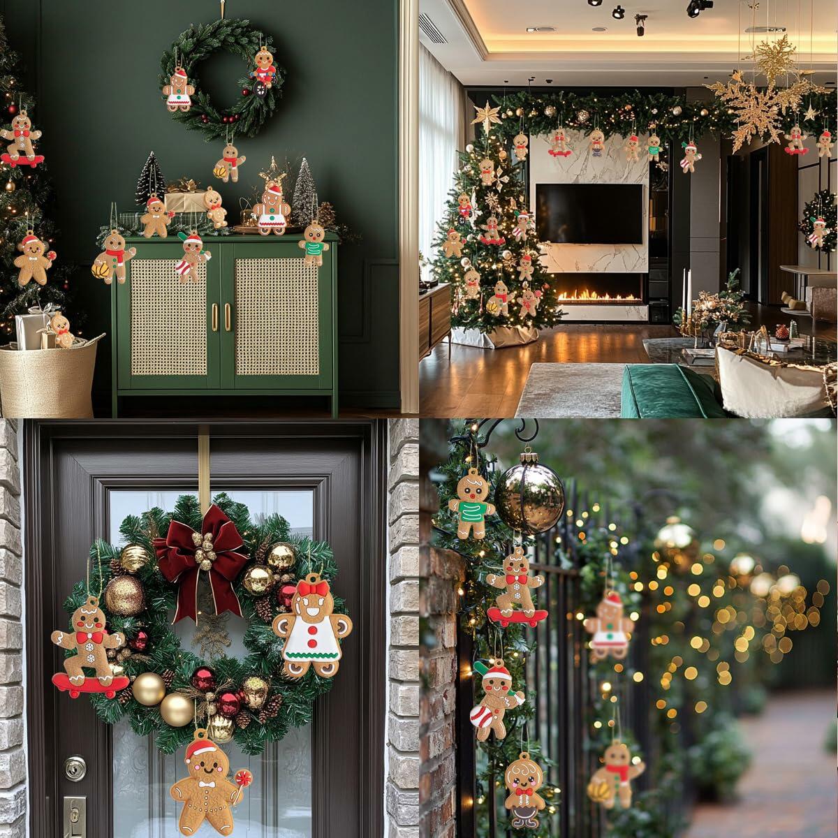 12pcs Gingerbread Man Ornaments Plastic Christmas Tree Hanging Decorations