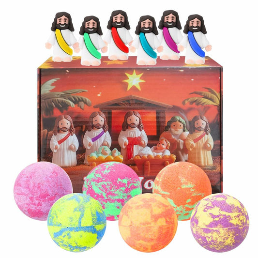 6 Pcs Christmas Bath Bombs with Surprise Jesus Toys for Kids & Adults
