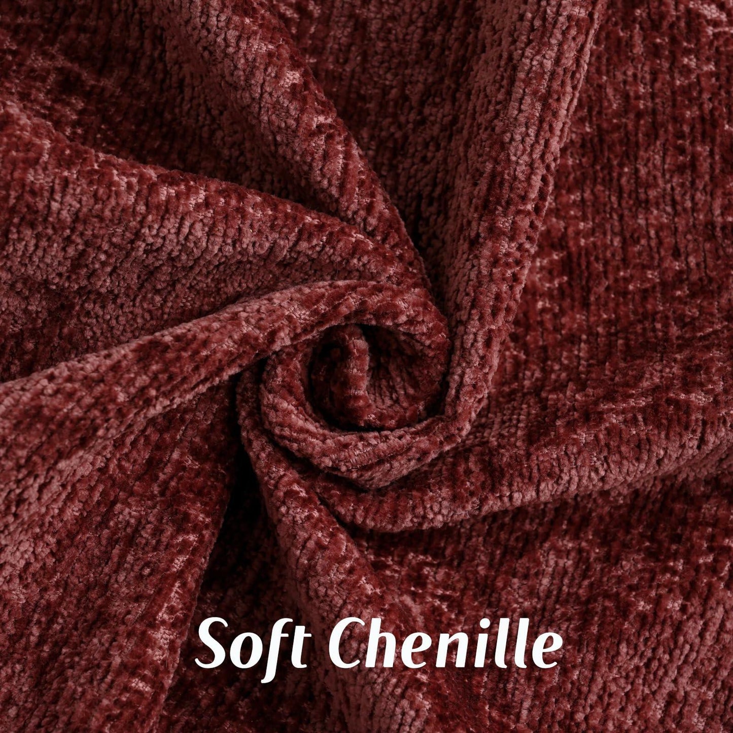 FUTEI Burgundy Chenille Throw Pillow Covers 22x22 Inch Set of 2 Soft Cozy