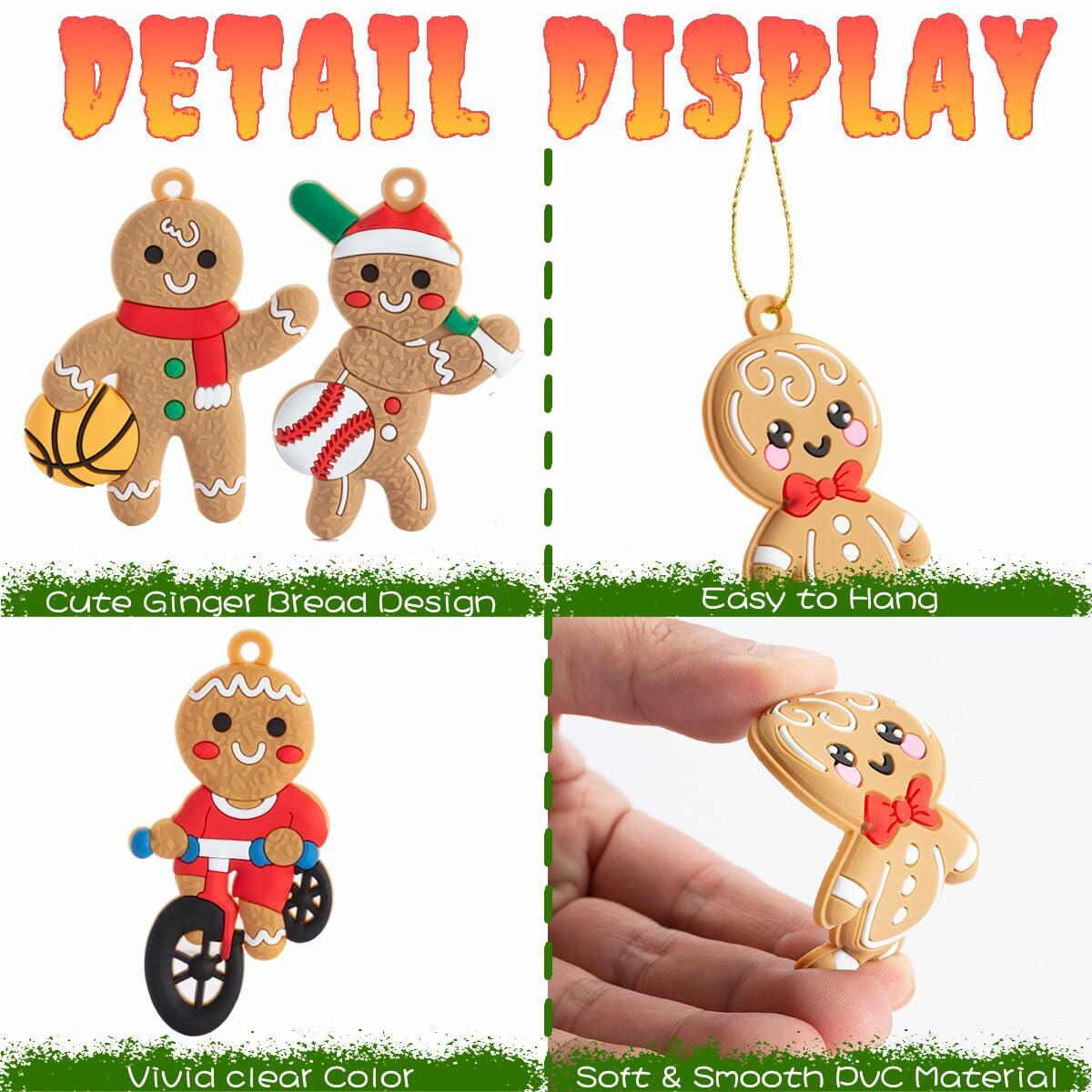 12pcs Gingerbread Man Ornaments Plastic Christmas Tree Hanging Decorations