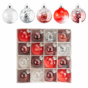 16PCS Clear Red Christmas Balls Ornaments 3.15in Shatterproof Hanging Set