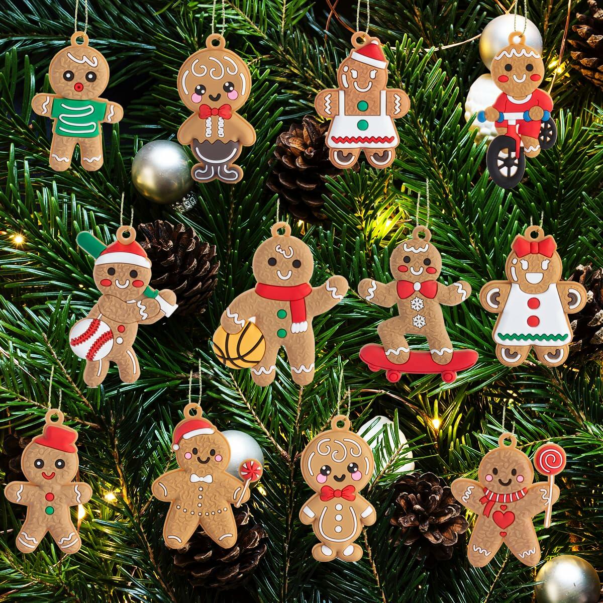 12pcs Gingerbread Man Ornaments Plastic Christmas Tree Hanging Decorations