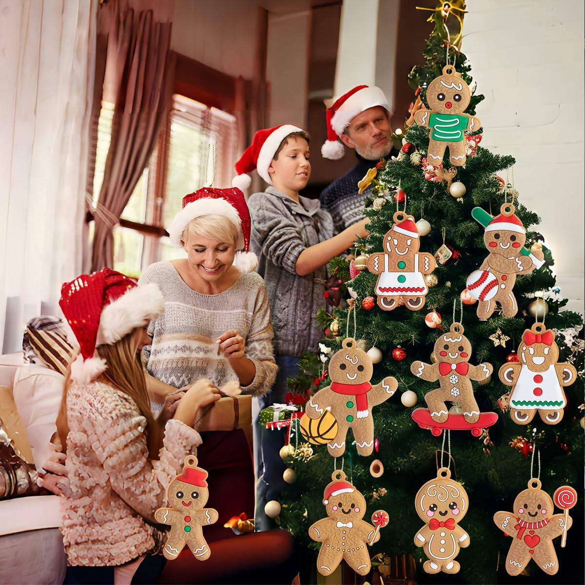 12pcs Gingerbread Man Ornaments Plastic Christmas Tree Hanging Decorations