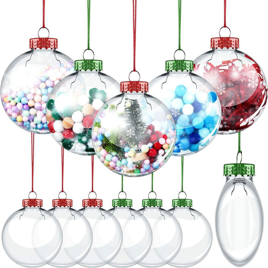 Sumind 12pcs Clear Fillable Christmas Ornament Balls 3.15in Red Green