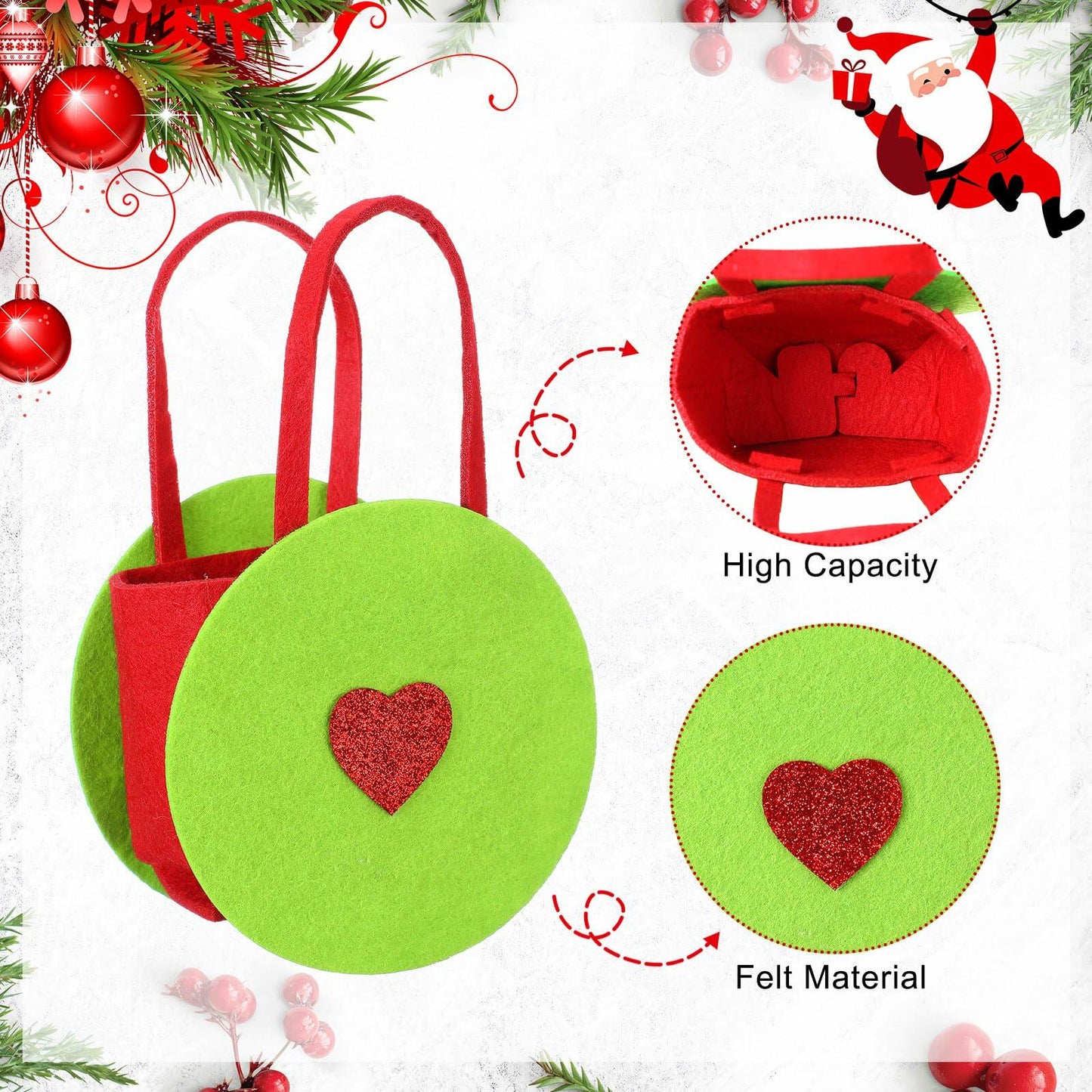 Sweetude Lime Green Christmas Felt Treat Bags 12 Pcs 5.39x9.06 Inch
