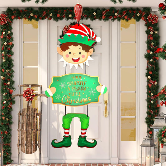 [Like New] Elf Boys Hanging Sign with Lights Wooden Christmas Decor Indoor Outdoor