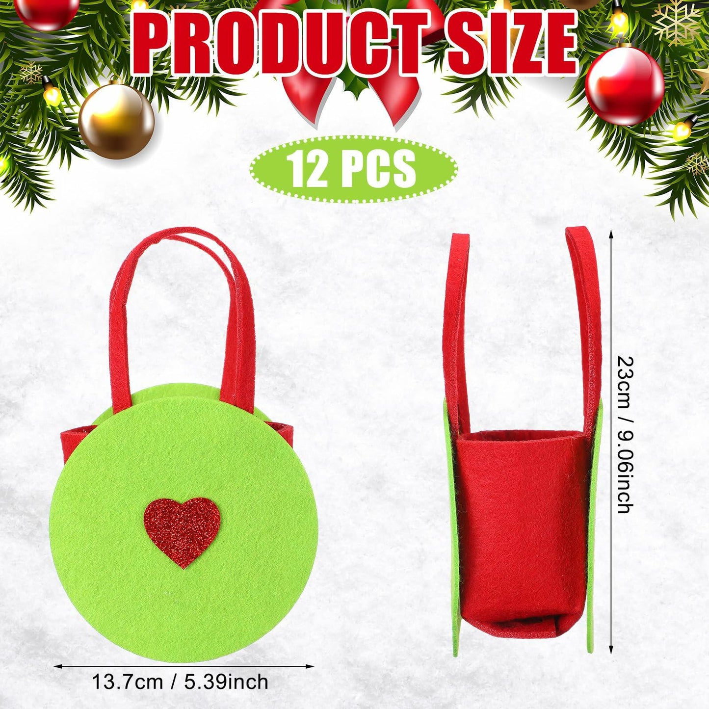 Sweetude Lime Green Christmas Felt Treat Bags 12 Pcs 5.39x9.06 Inch