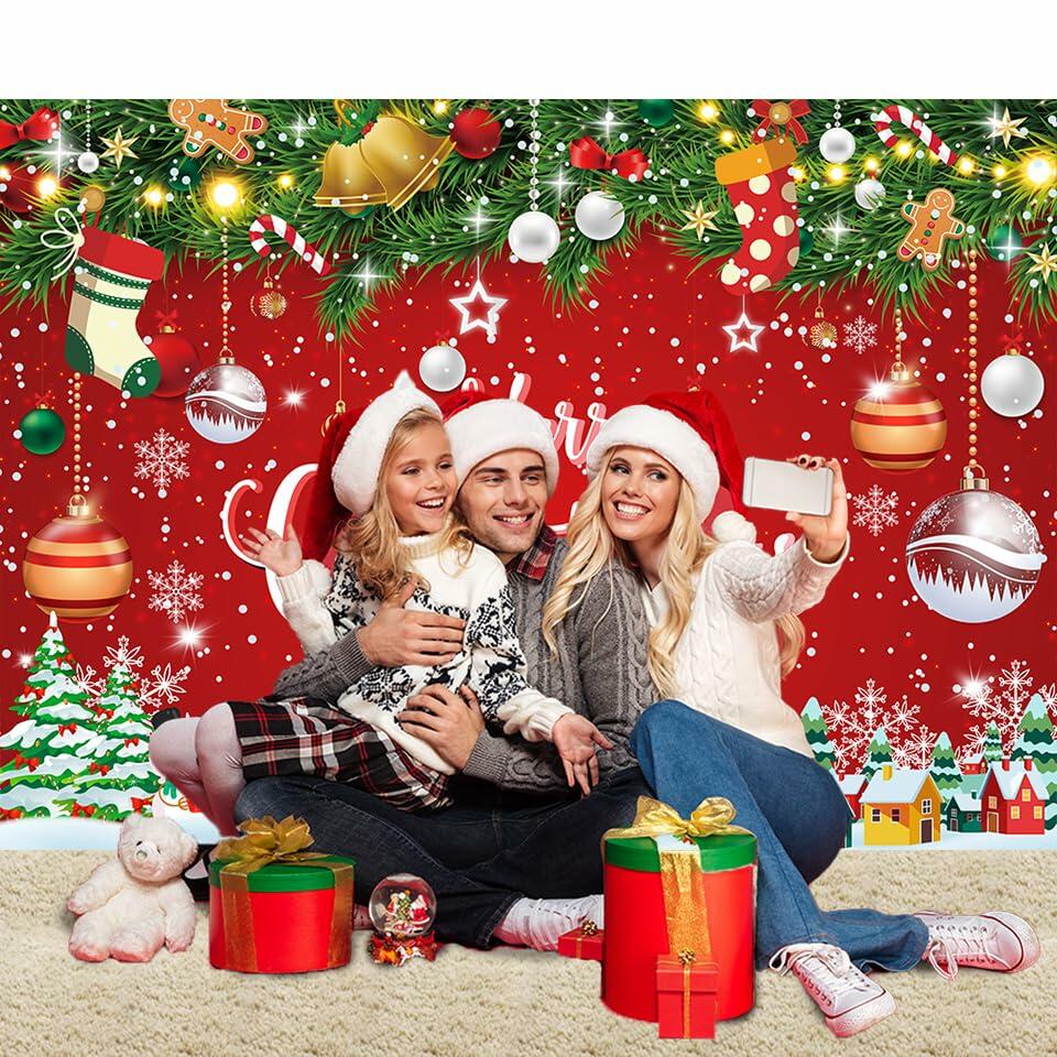 Merry Christmas Backdrop Red Snowflake Santa Claus Xmas Tree 7x5Ft