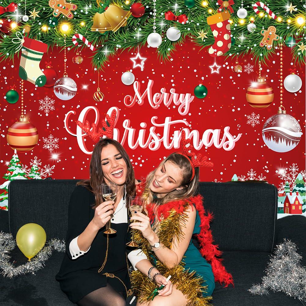 Merry Christmas Backdrop Red Snowflake Santa Claus Xmas Tree 7x5Ft