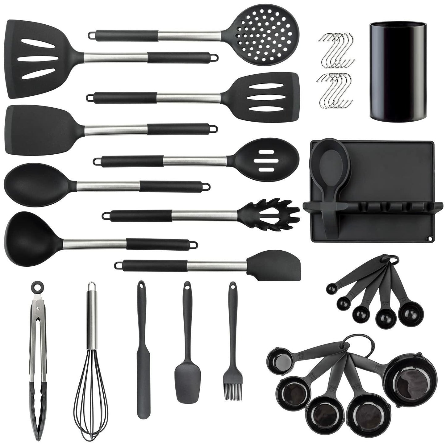 [Like New] LeMuna Silicone Kitchen Utensils Set Heat Resistant BPA Free Black Stainless