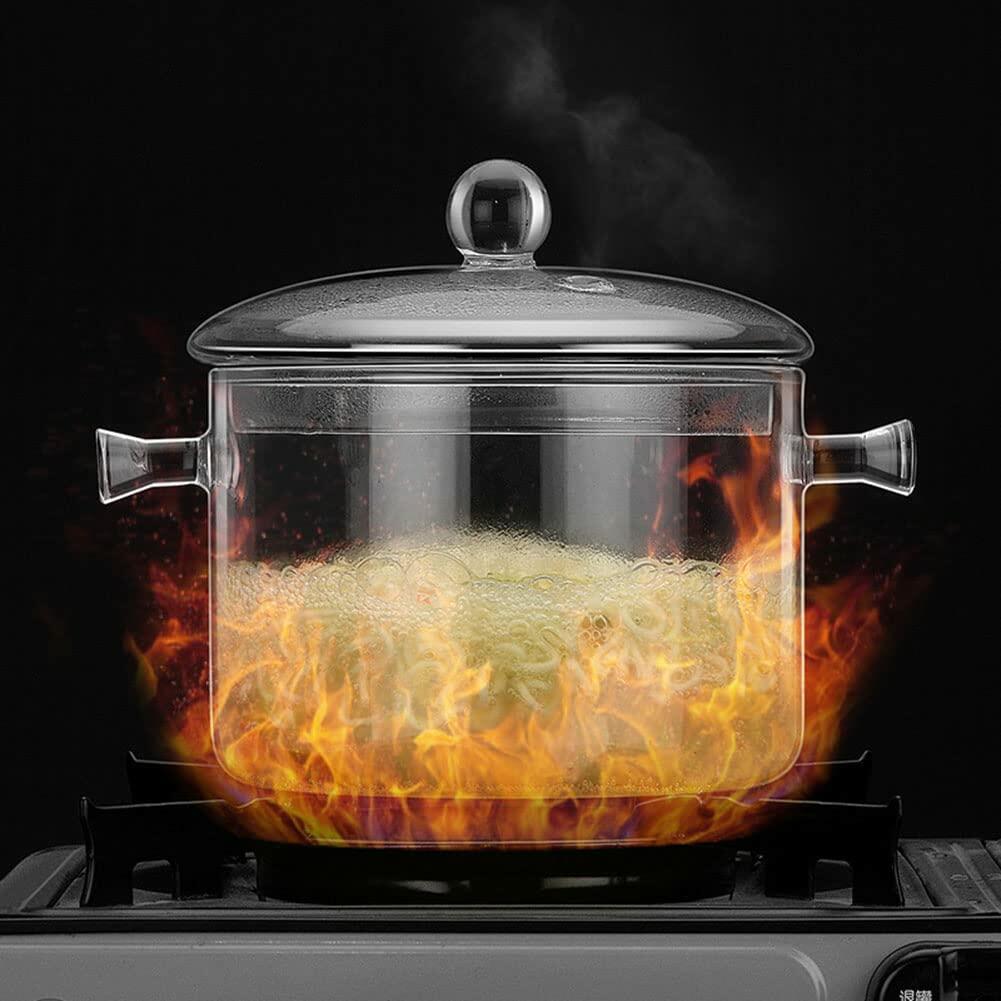 Glass Cooking Pot 1.7L Heat-Resistant Borosilicate Clear Saucepan