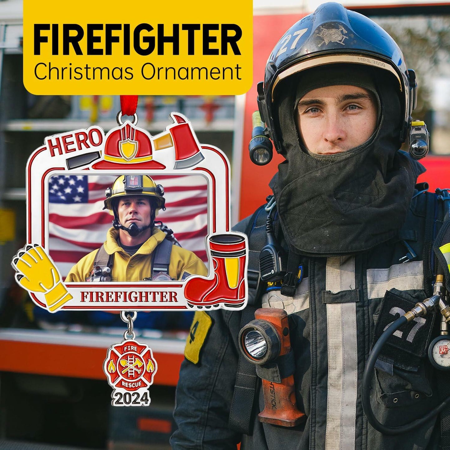 Personalized Firefighter Christmas Ornament 2024 Custom Engraved Keepsake
