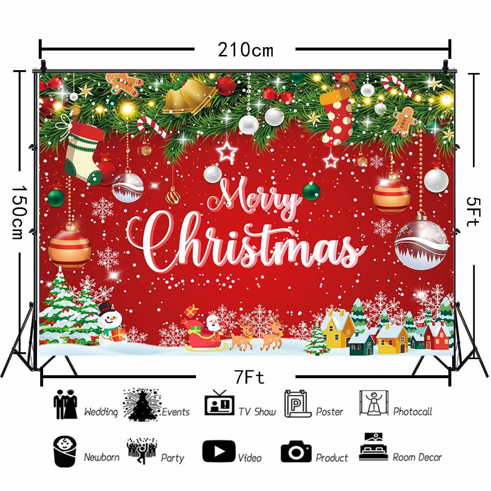 Merry Christmas Backdrop Red Snowflake Santa Claus Xmas Tree 7x5Ft
