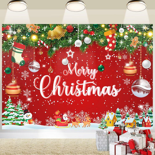 Merry Christmas Backdrop Red Snowflake Santa Claus Xmas Tree 7x5Ft