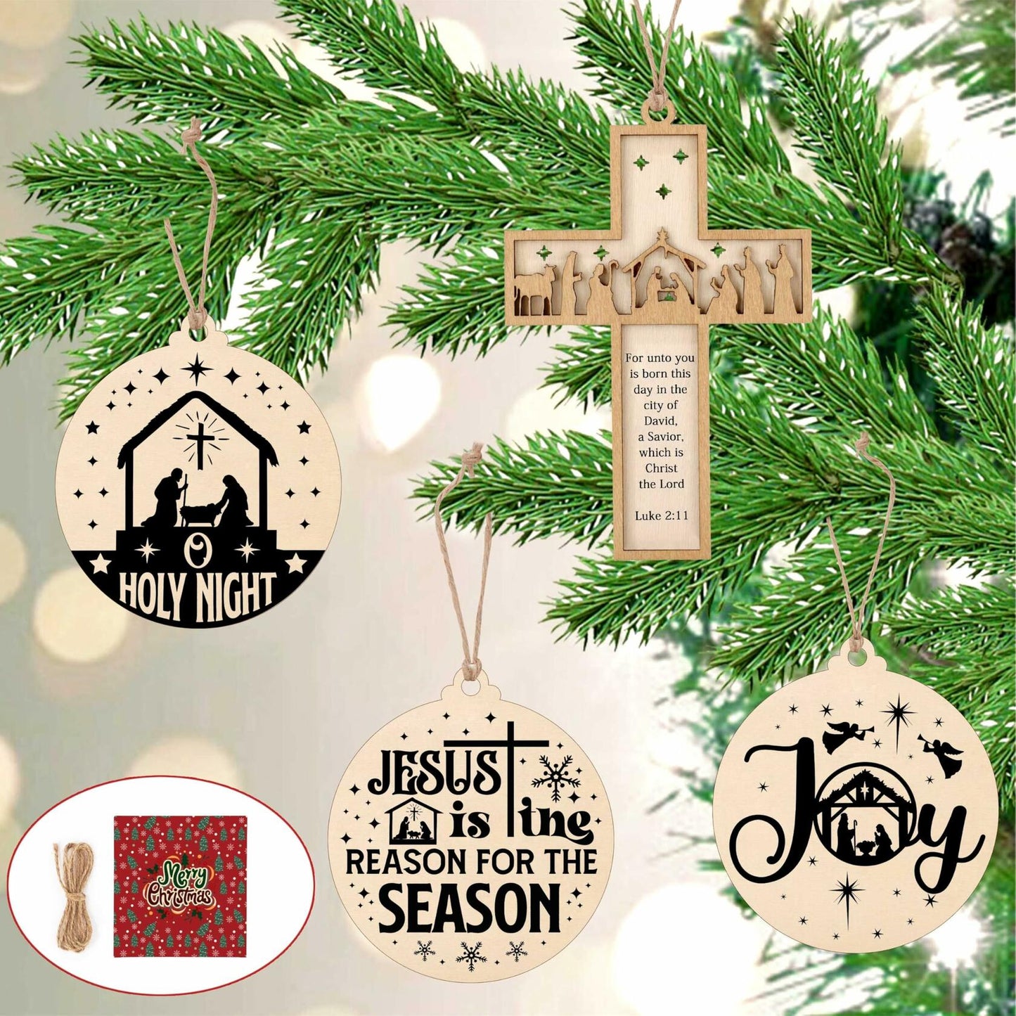 Christian Nativity Ornaments Cross Scene Set 8 Pcs Christmas Decor