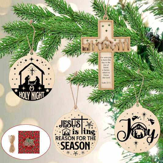 Christian Nativity Ornaments Cross Scene Set 8 Pcs Christmas Decor