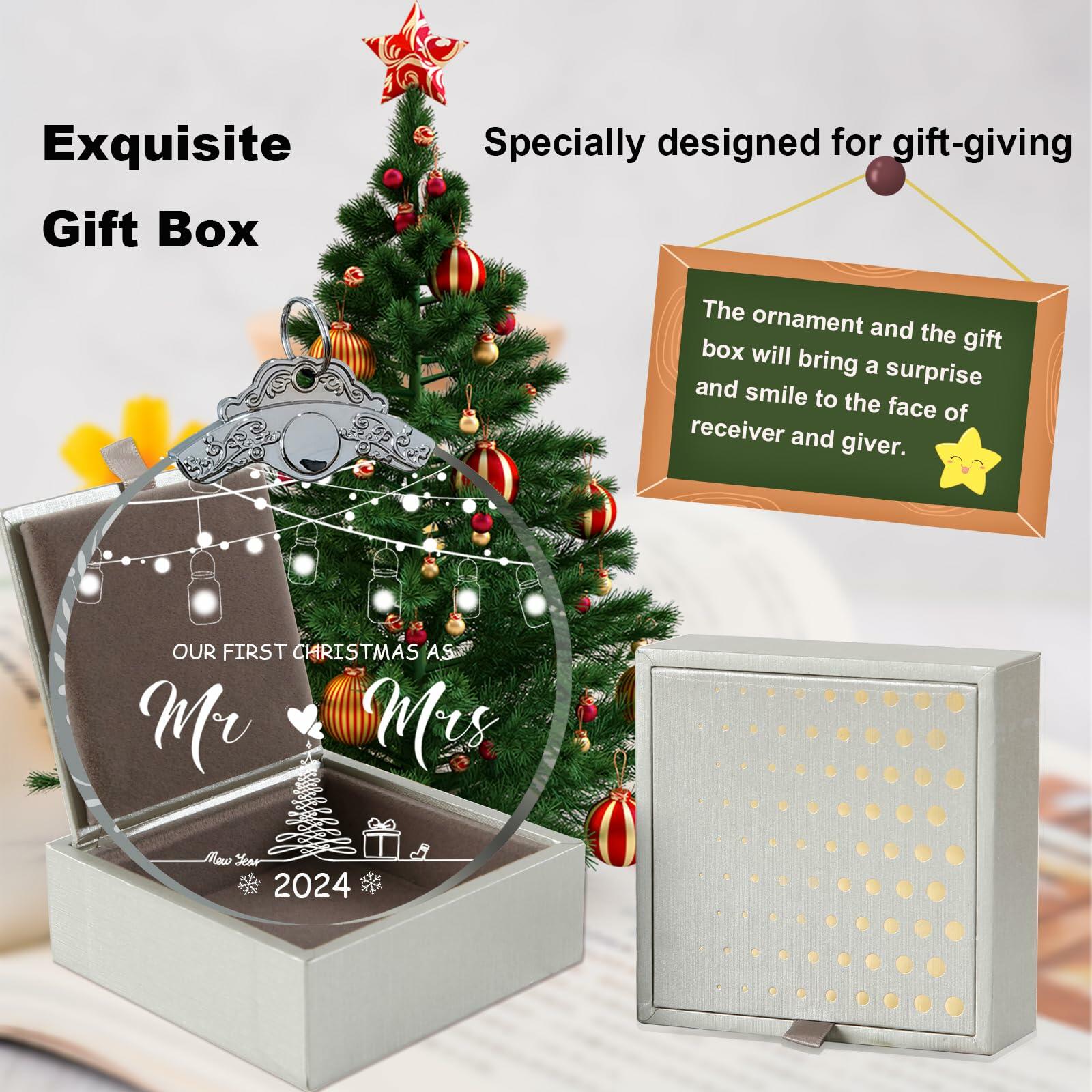 Unique 2024 Crystal Glass Wedding Ornament Mr and Mrs Gift for Couples