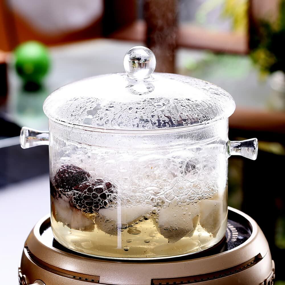 Glass Cooking Pot 1.7L Heat-Resistant Borosilicate Clear Saucepan