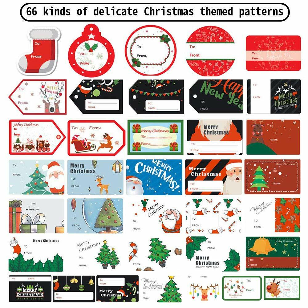 132 PCS Christmas Tags Stickers Santa Snowmen Xmas Tree Deer Labels