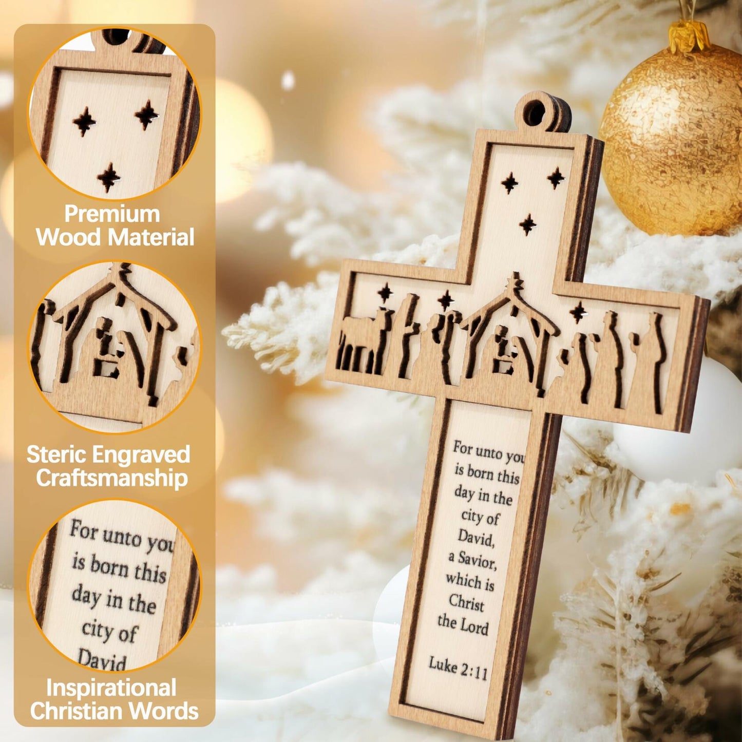Christian Nativity Ornaments Cross Scene Set 8 Pcs Christmas Decor