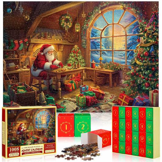 Simgoing 1008pcs Christmas Advent Calendar Puzzle 19.69x27.56 Santa Claus