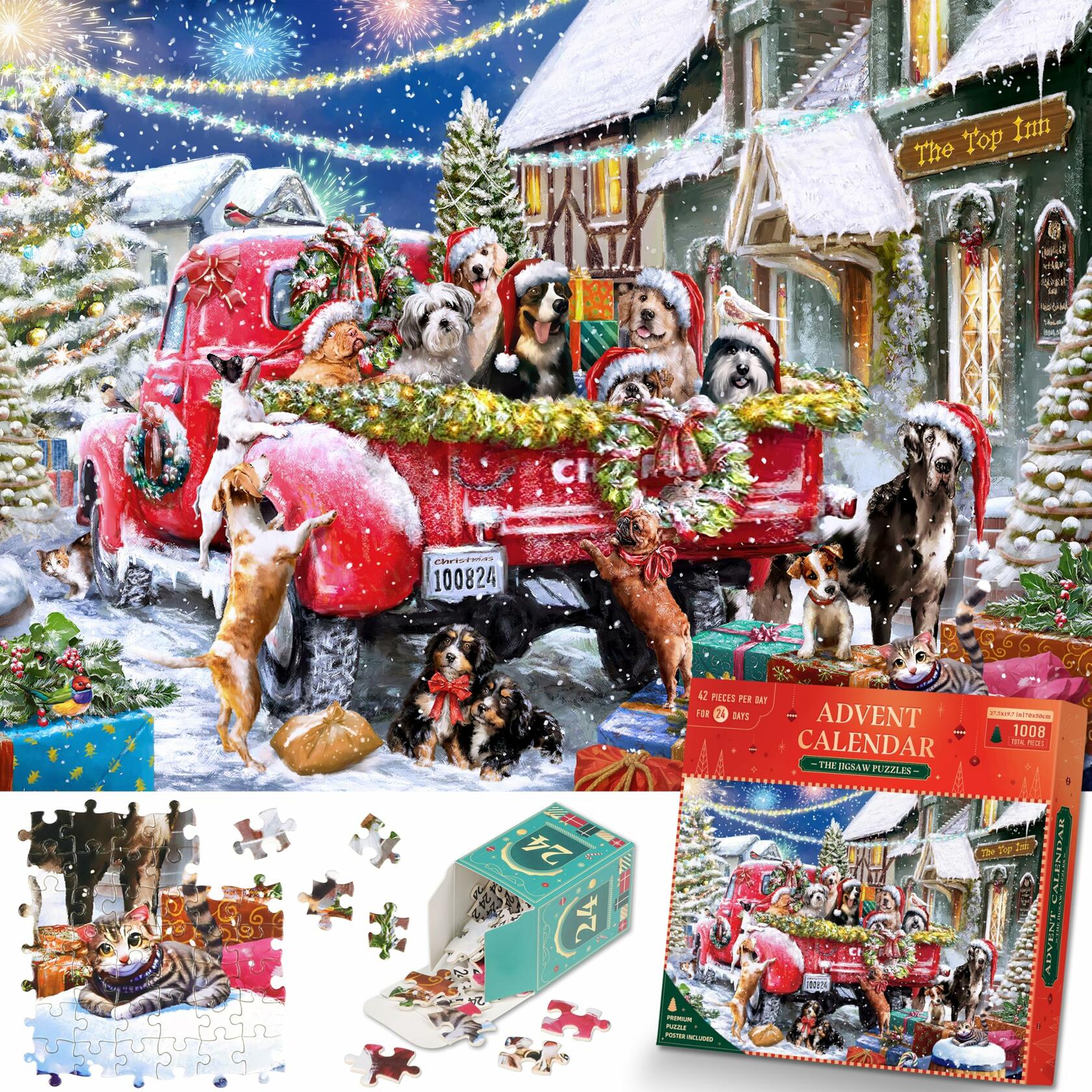 Alagoo 2025 Holiday Jigsaw Puzzle Advent Calendar Puppy & Cat 1008 pcs