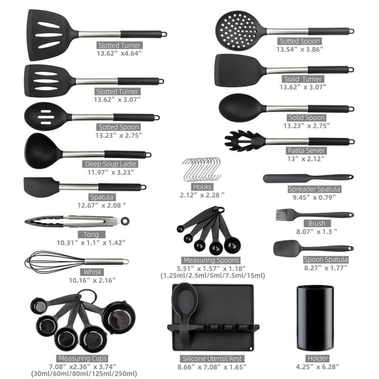 [Like_new] LeMuna Silicone Kitchen Utensils Set Heat Resistant BPA Free Black Stainless