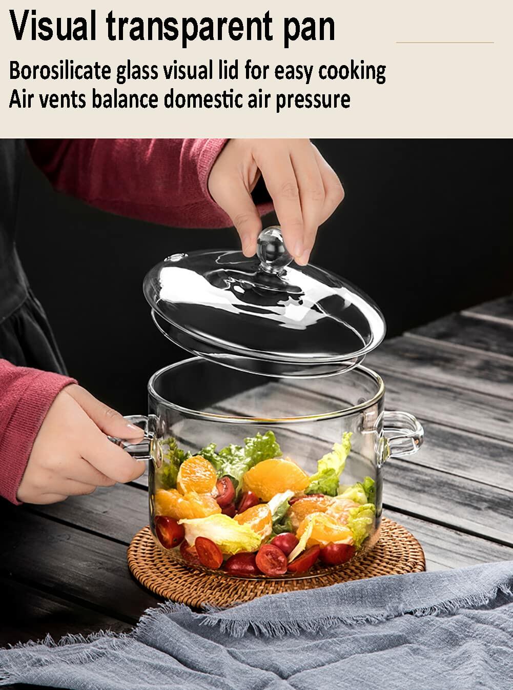 Glass Cooking Pot 1.7L Heat-Resistant Borosilicate Clear Saucepan