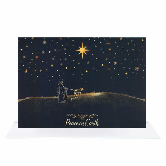 CareGifts Religious Christmas Card Gold Foil Peace on Earth 6x8 Inch 1 PC