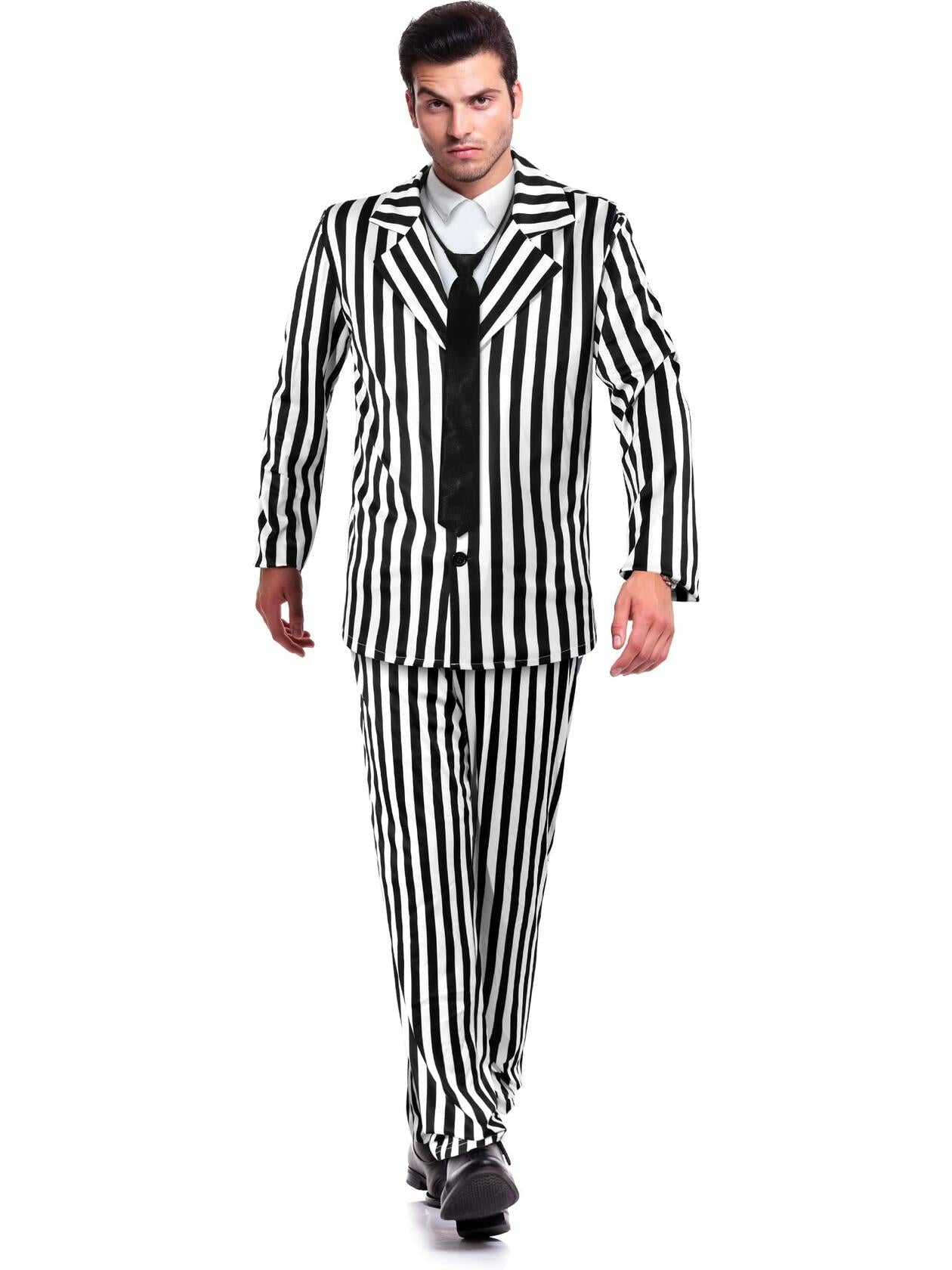 Halloween Black White Striped Men Costume Comedy Horror Size XXL