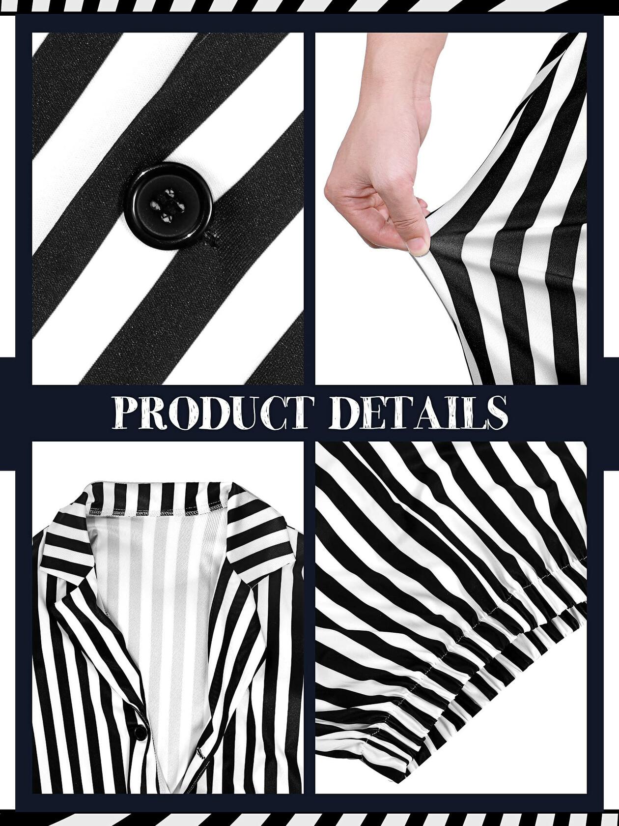 Halloween Black White Striped Men Costume Comedy Horror Size XXL