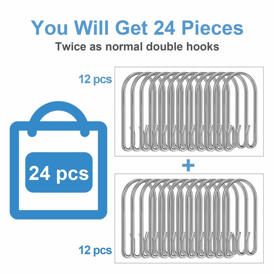 TENOVEL Stainless Steel Double Shower Curtain Hooks Rings 24 Pack Rust Proof