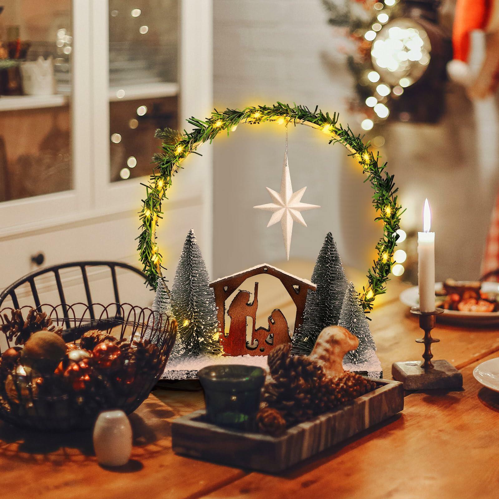 Cinnvoice LED Wooden Nativity Set Christmas Decoration Indoor Tabletop Display