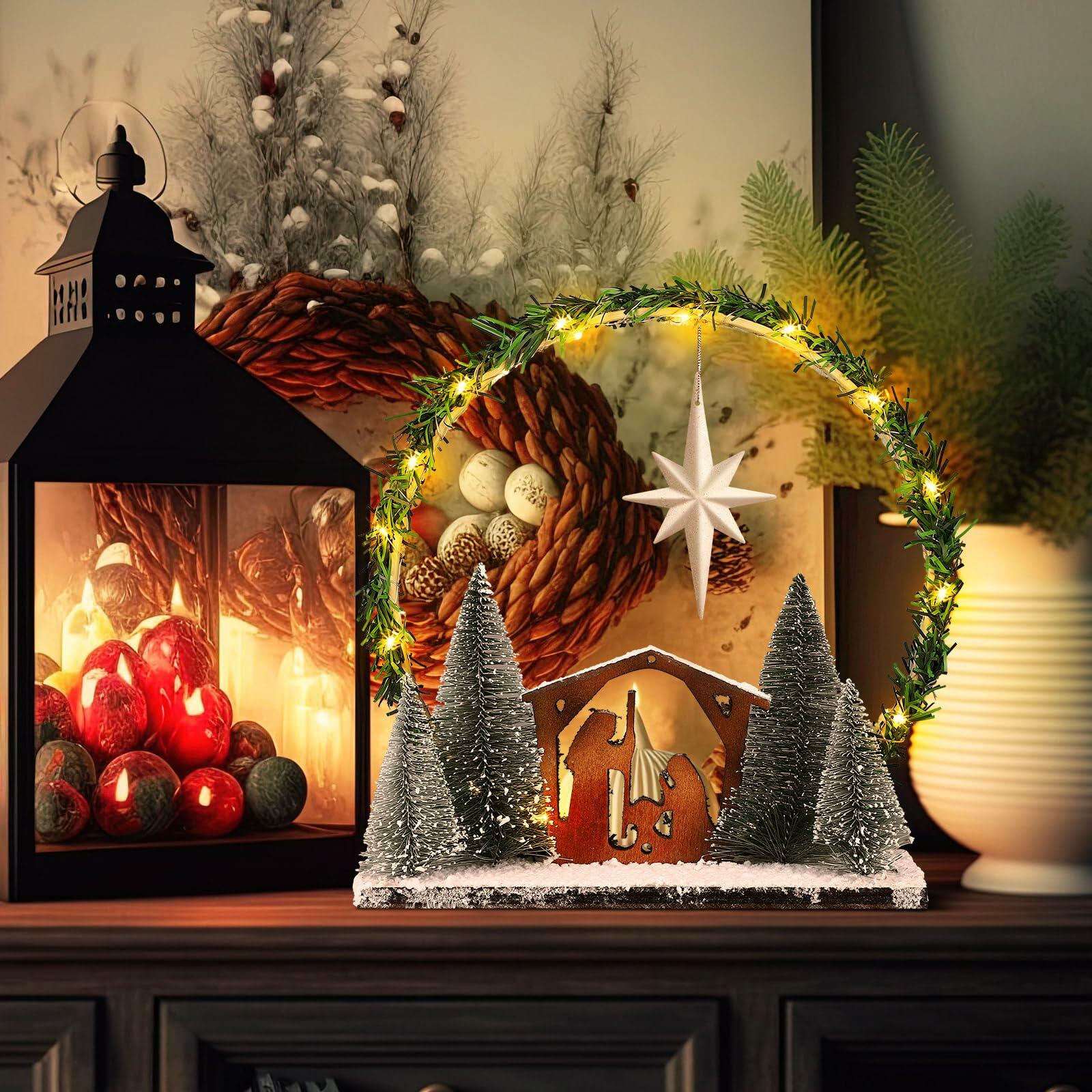 Cinnvoice LED Wooden Nativity Set Christmas Decoration Indoor Tabletop Display