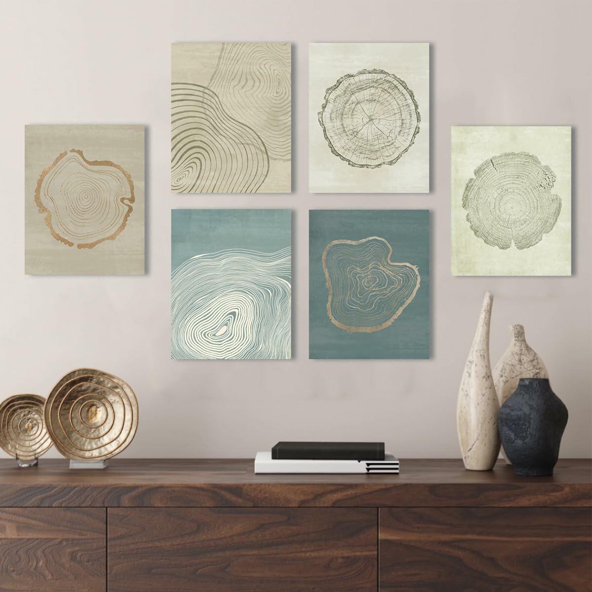 Anyzal Tree Ring Canvas Wall Art 6 Panels Gray 8x10 inches