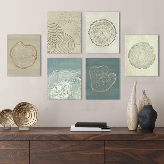 Anyzal Tree Ring Canvas Wall Art 6 Panels Gray 8x10 inches