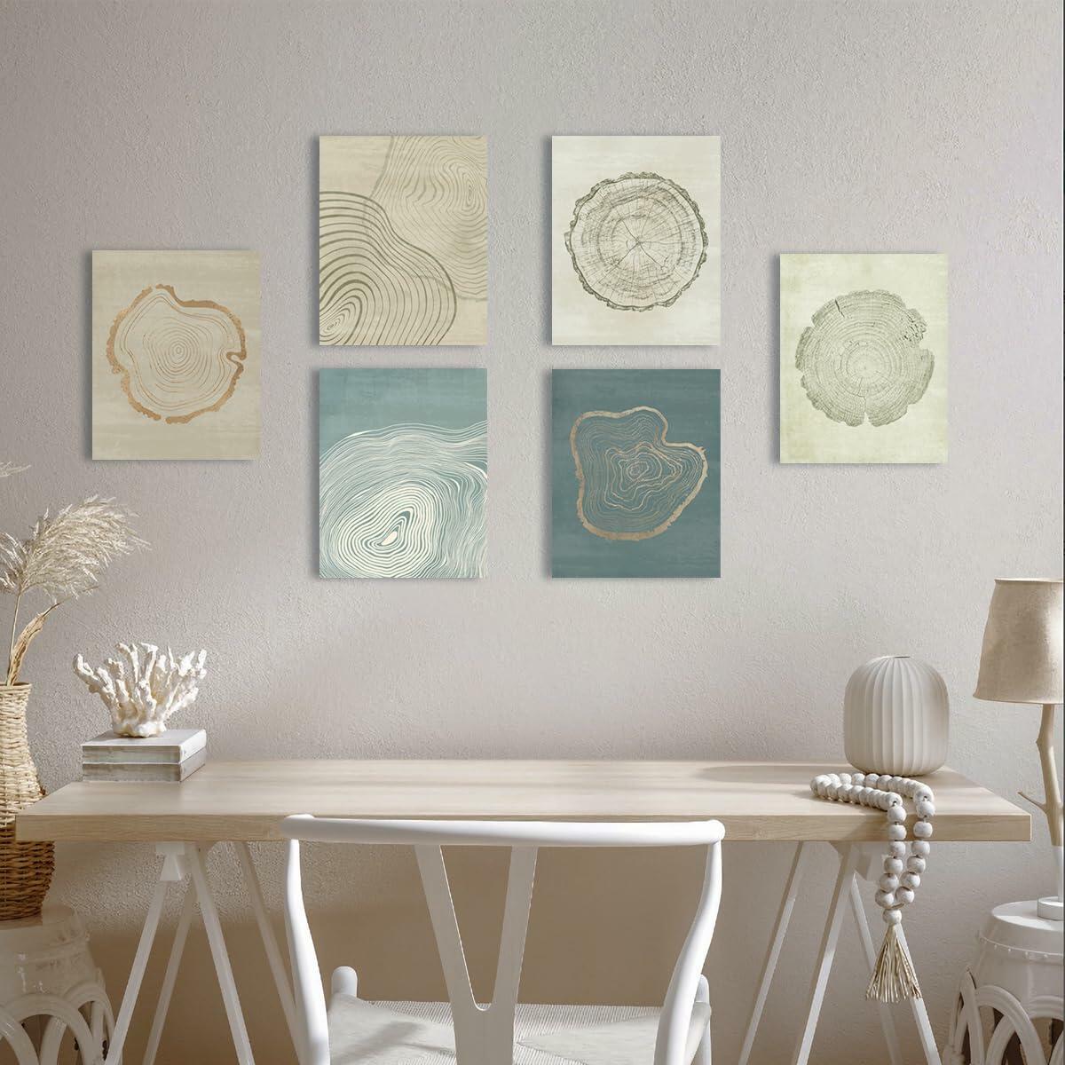 Anyzal Tree Ring Canvas Wall Art 6 Panels Gray 8x10 inches