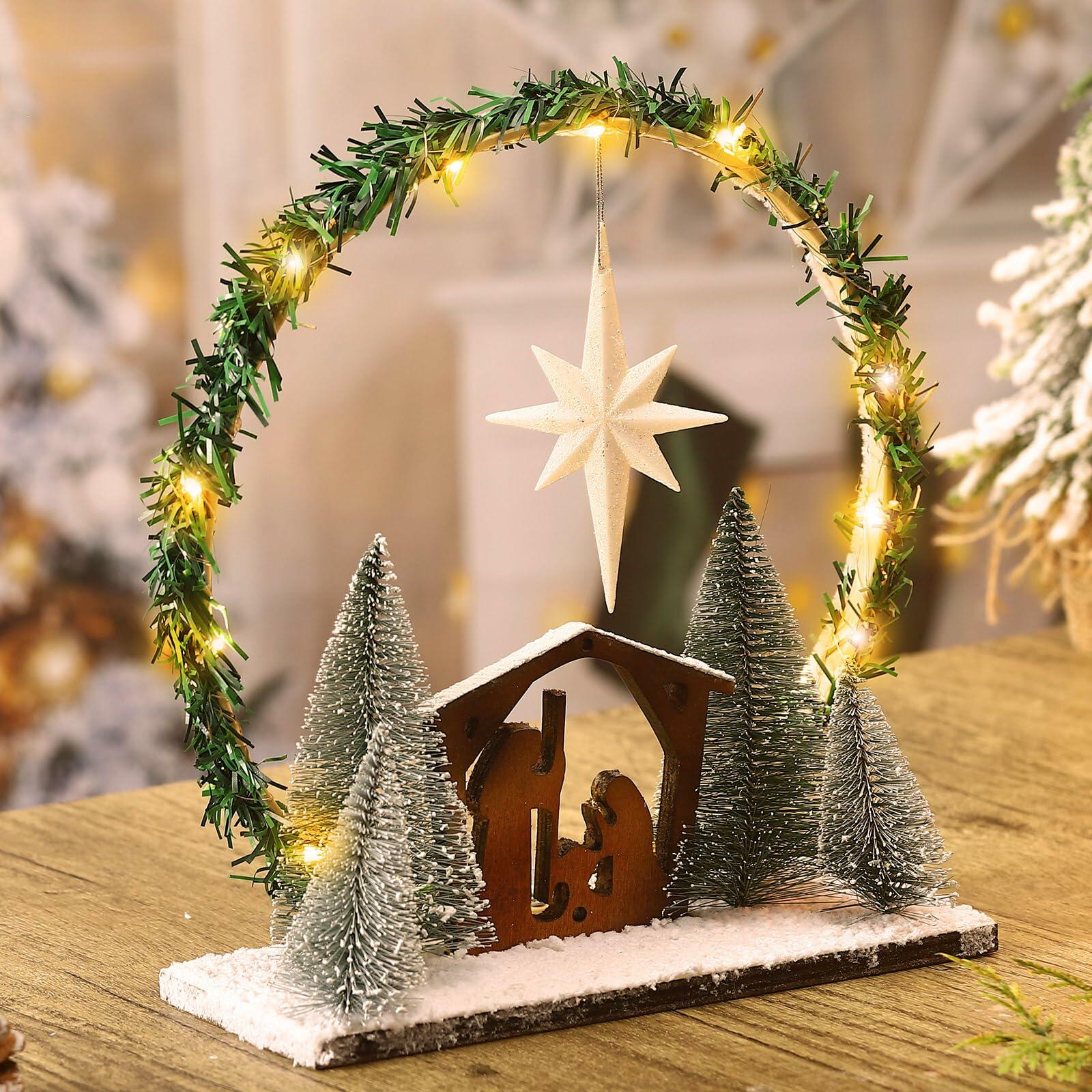 Cinnvoice LED Wooden Nativity Set Christmas Decoration Indoor Tabletop Display