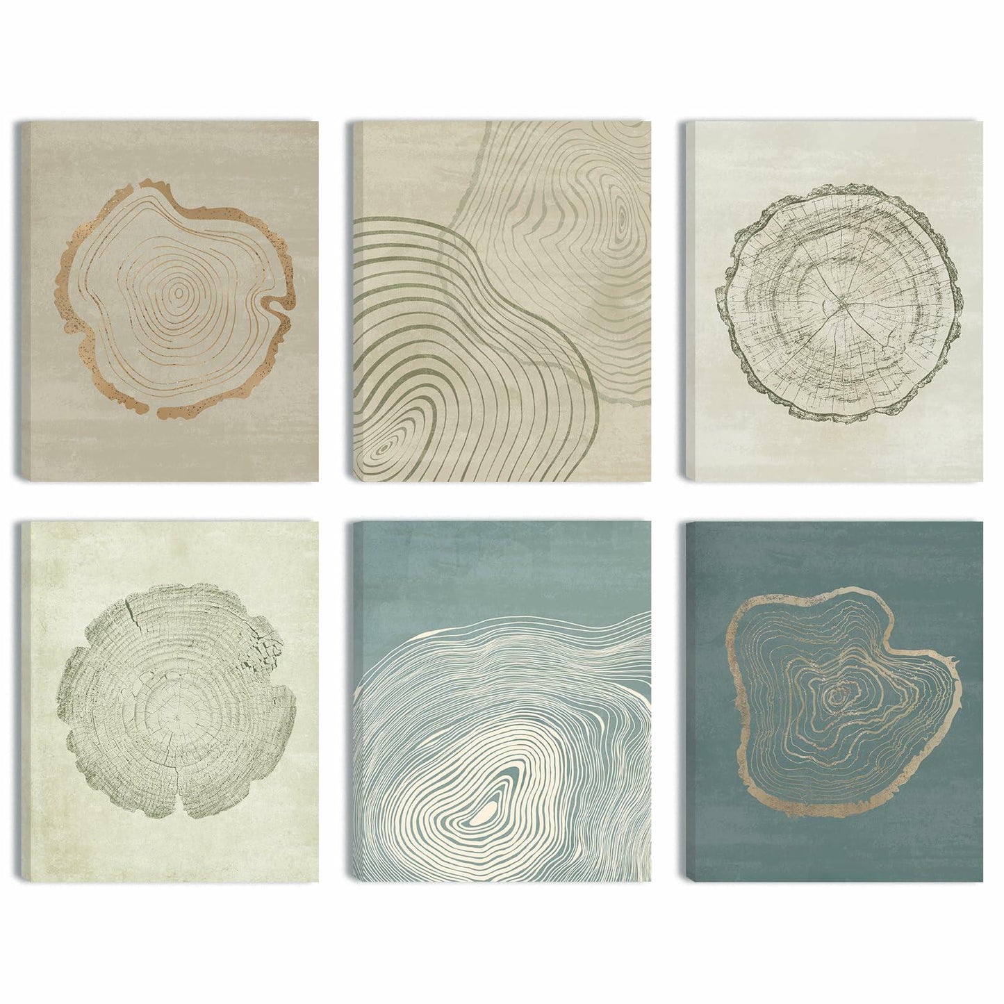 Anyzal Tree Ring Canvas Wall Art 6 Panels Gray 8x10 inches