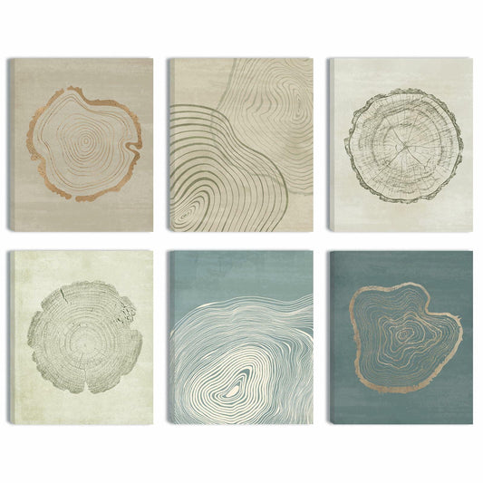 Anyzal Tree Ring Canvas Wall Art 6 Panels Gray 8x10 inches