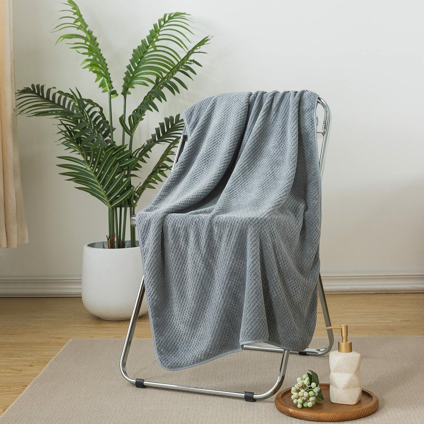 H HOUSEHOLD 3 Piece Bath Towel Set Quick Dry Grey 1 Bath 1 Washcloth 1 Hair