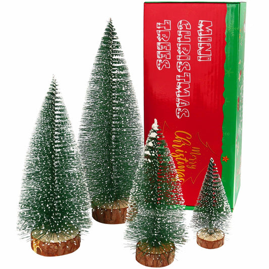Bottle Brush Trees Mini Green Flocked Sisal Christmas Decor Tabletop