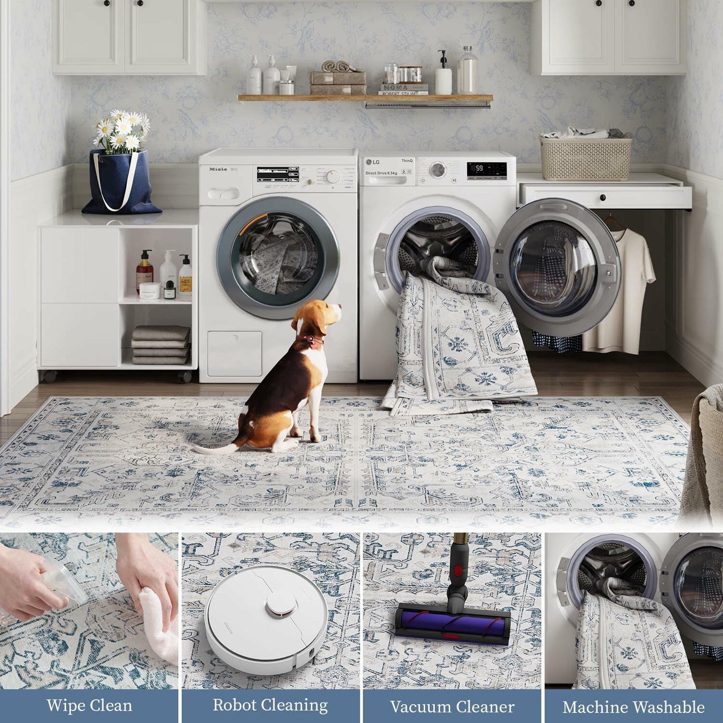 jinchan Hallway Runner Rug 2x8ft Vintage Floral Non-Slip Taupe