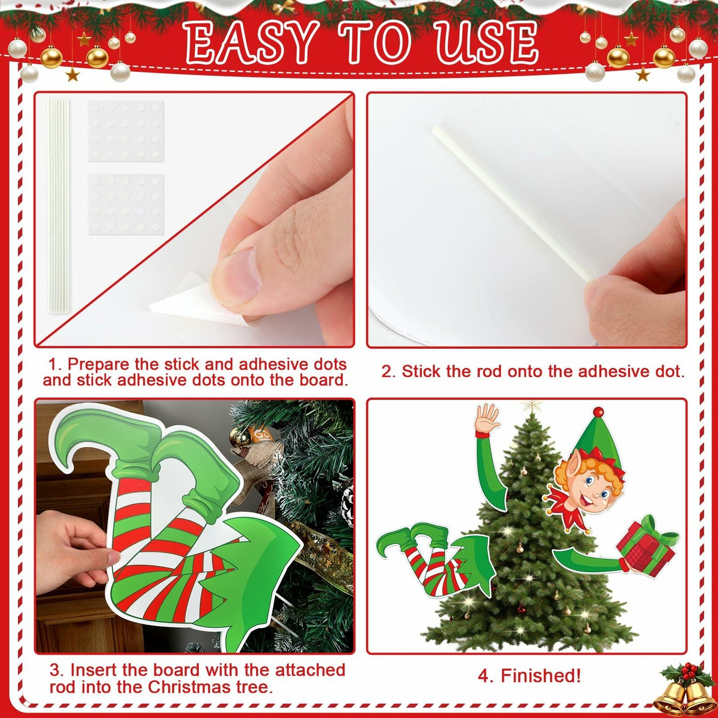 Lonfliness Elf Christmas Tree Topper 4pcs Xmas Holiday Decor Set