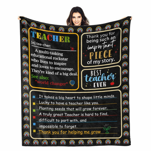 GEIFIN Flannel, Throw Blanket, Teacher Gifts, 60x80 inches, Black, Letter Print