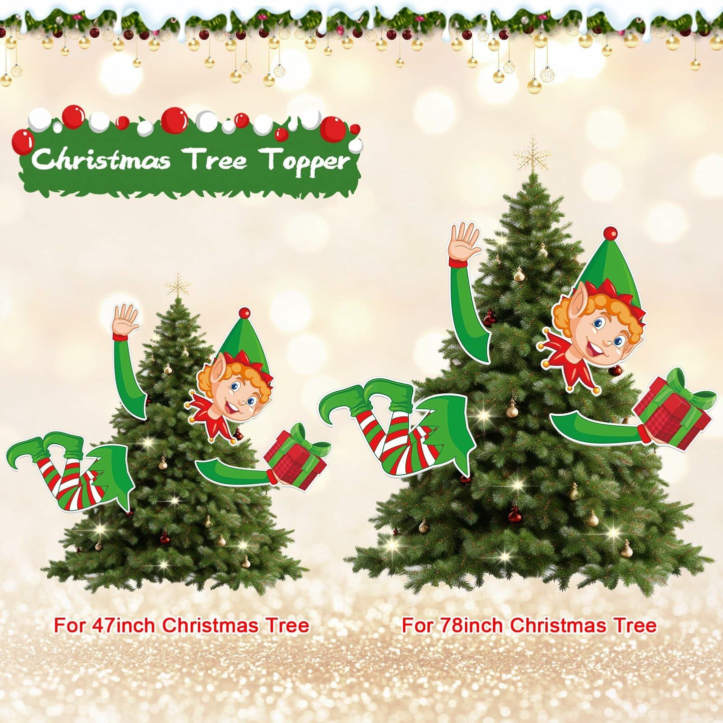 Lonfliness Elf Christmas Tree Topper 4pcs Xmas Holiday Decor Set