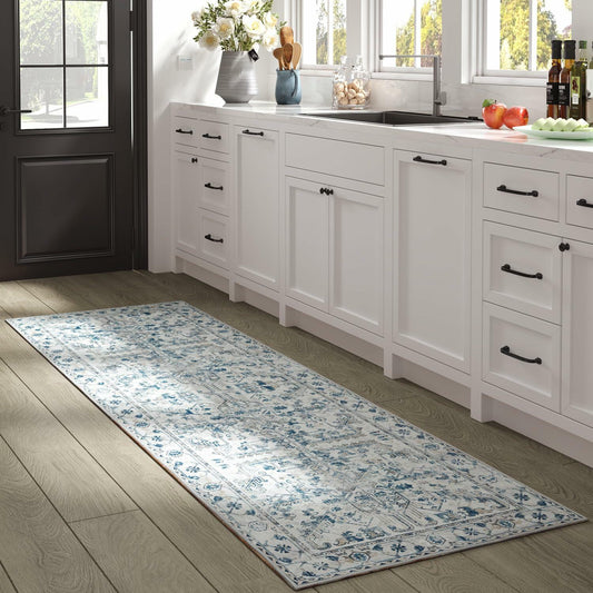 jinchan Hallway Runner Rug 2x8ft Vintage Floral Non-Slip Taupe