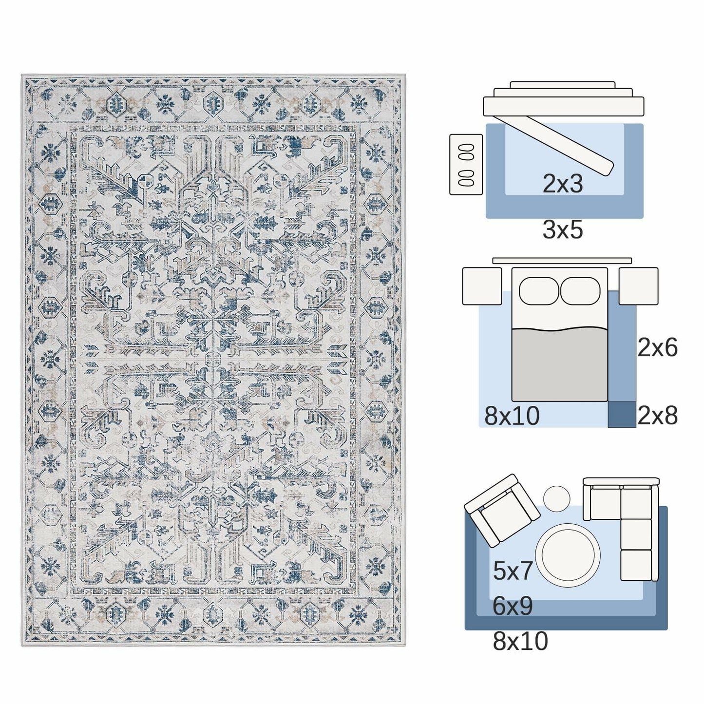 jinchan Hallway Runner Rug 2x8ft Vintage Floral Non-Slip Taupe