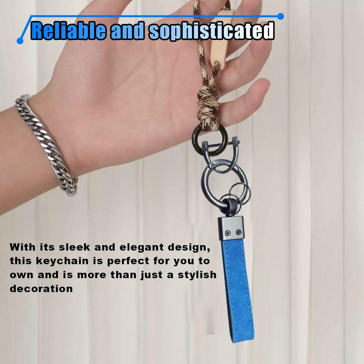 KITUREK Leather Car Fob Keychain 360° Rotatable Anti-lost D Ring Coffee